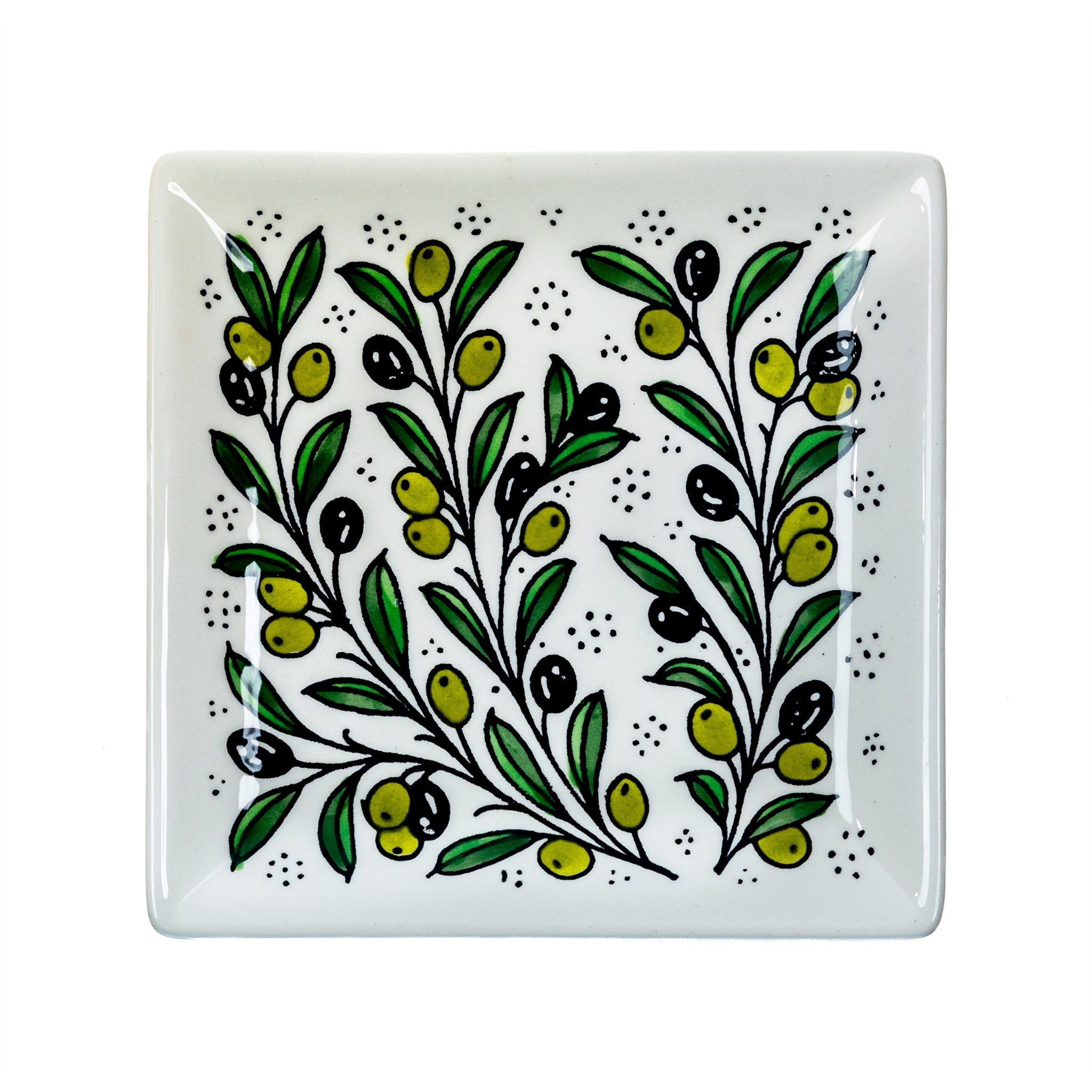Square Serving Platter 6.69 Inch in Olive Green, seen from above