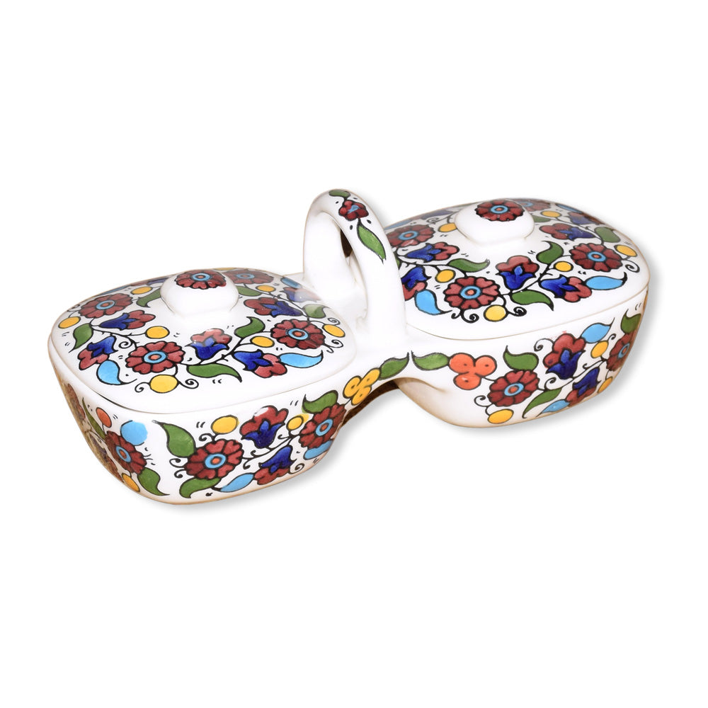 Oil and zaatar caddy - handmade Hebron ceramic