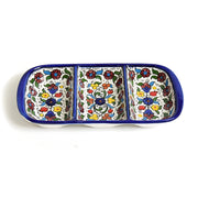 Oblong 3-part divided dish - handmade Hebron ceramic