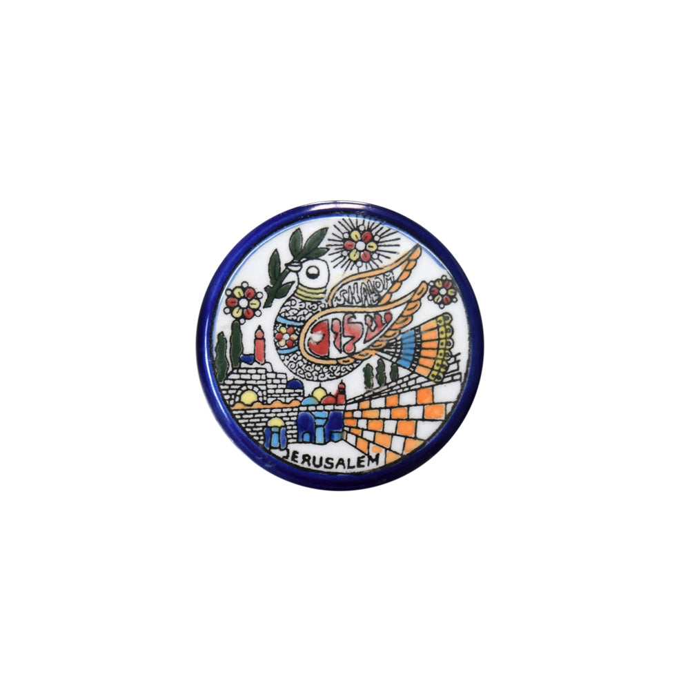 Round Magnet 6.5 cm - handmade Hebron ceramic