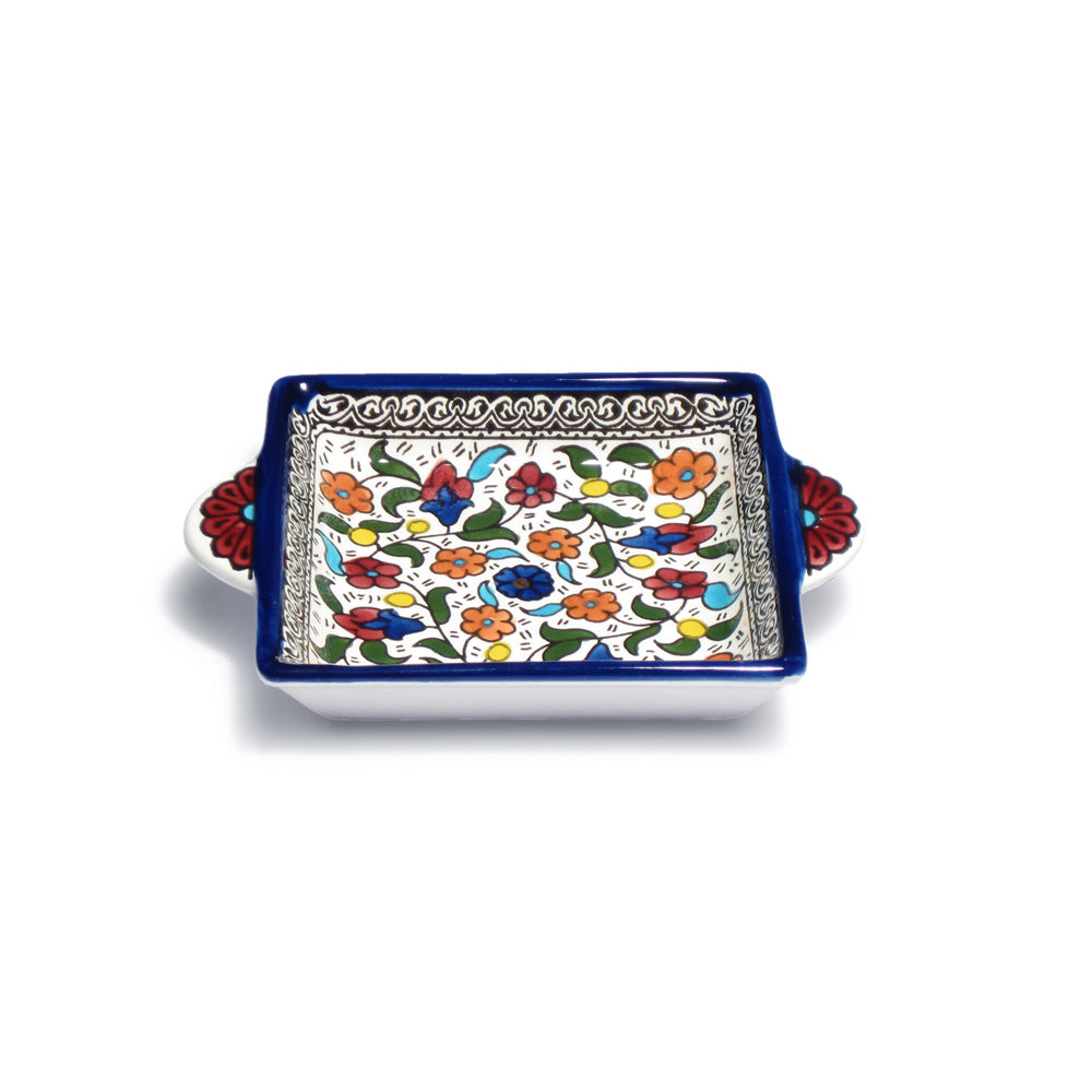 Square Dish 11 cm With Handle - handmade Hebron ceramic