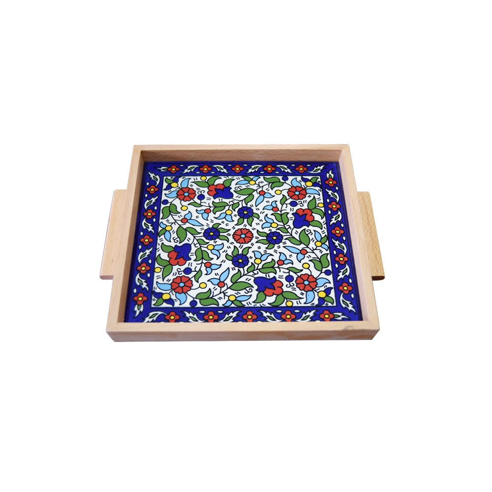 Wood Tray 20x20 - handmade Hebron ceramic