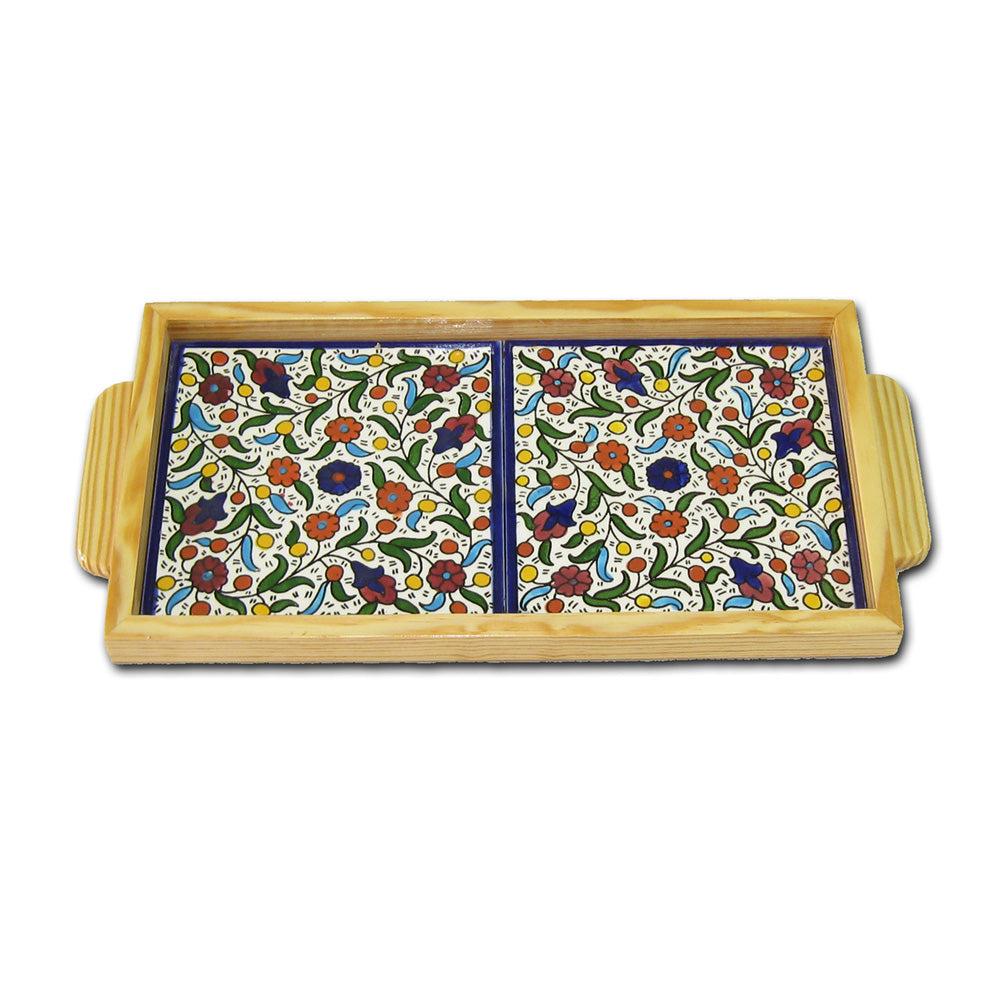 Wood Tray 30x15 - handmade Hebron ceramic