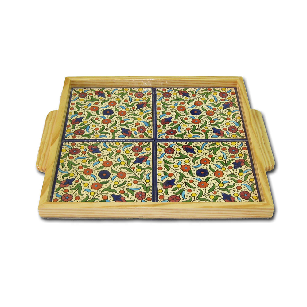 Wood Tray 30x30 - handmade Hebron ceramic